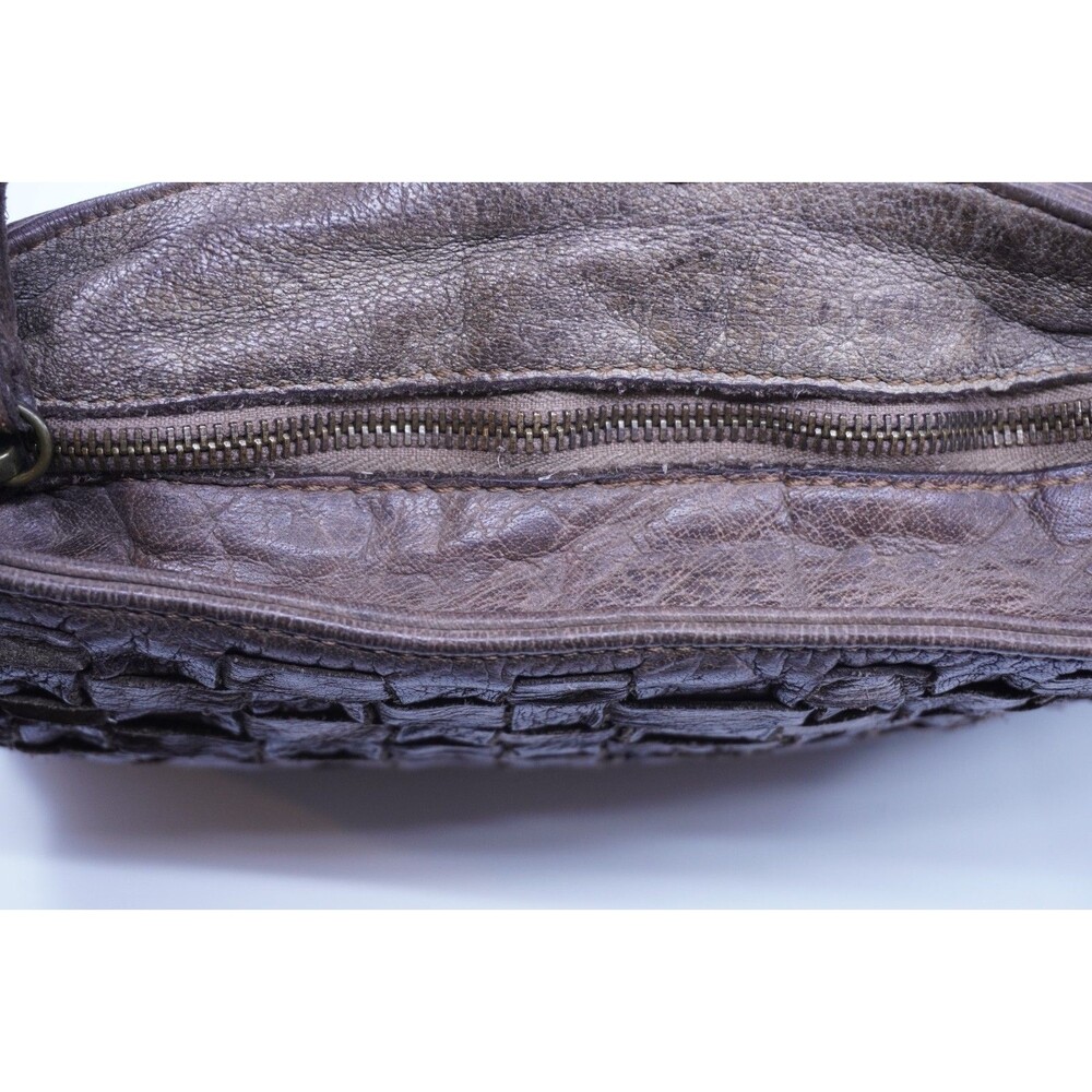 Bayside Brown Woven Leather Crossbody Purse Clutch Wristlet Bag Made In Bologna - Picture 8 of 9